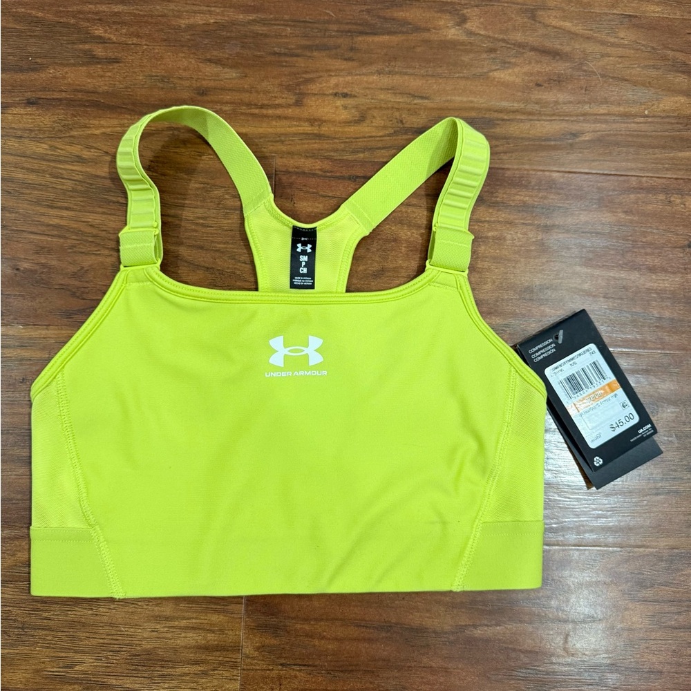 NWT Under Armour Bright Yellow Compression Top Sports Bra
